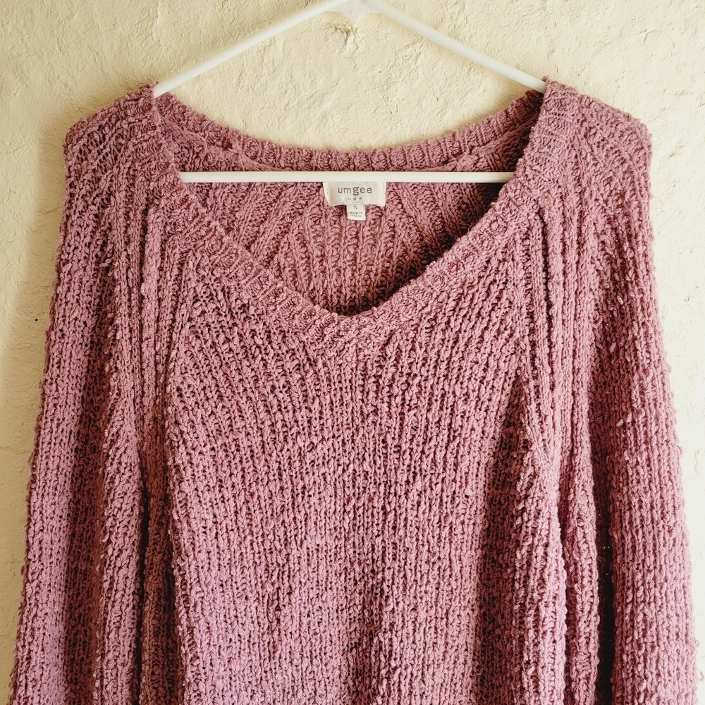 Umgee Mauve Pink Knit Oversized Sweater Side Split Small - Picture 13 of 14